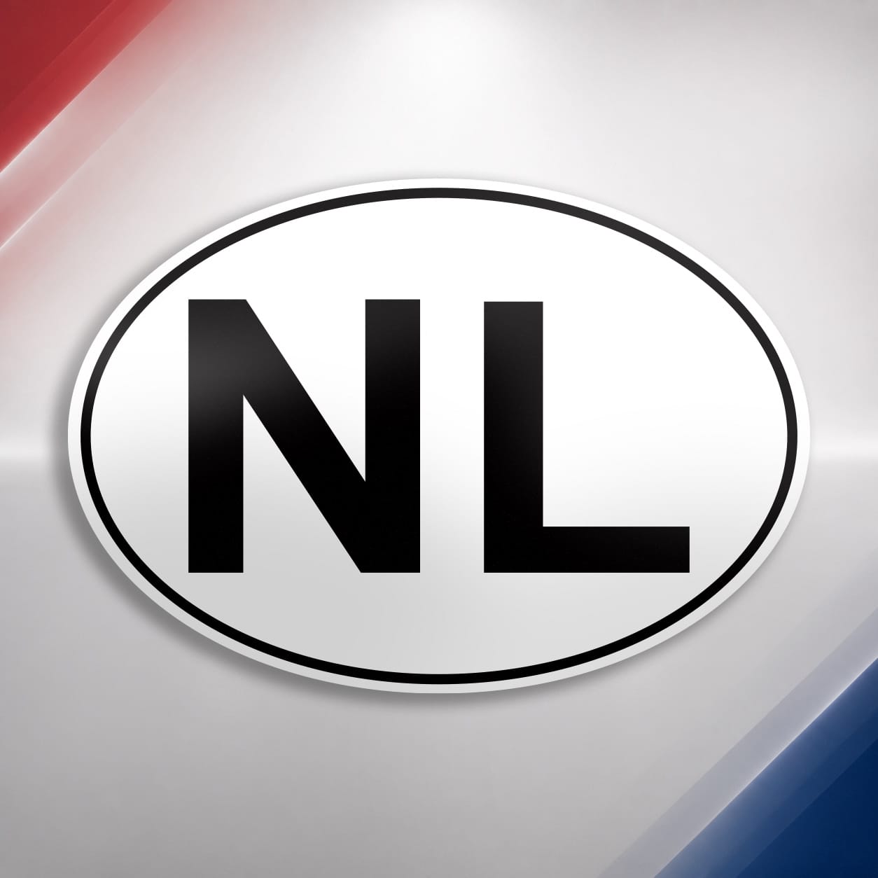 Ovale witte NL sticker met zwarte letters en zwart kader