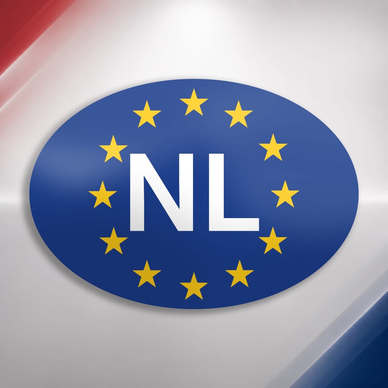 Ovale blauwe NL Europa sticker met gele sterren en witte NL letters