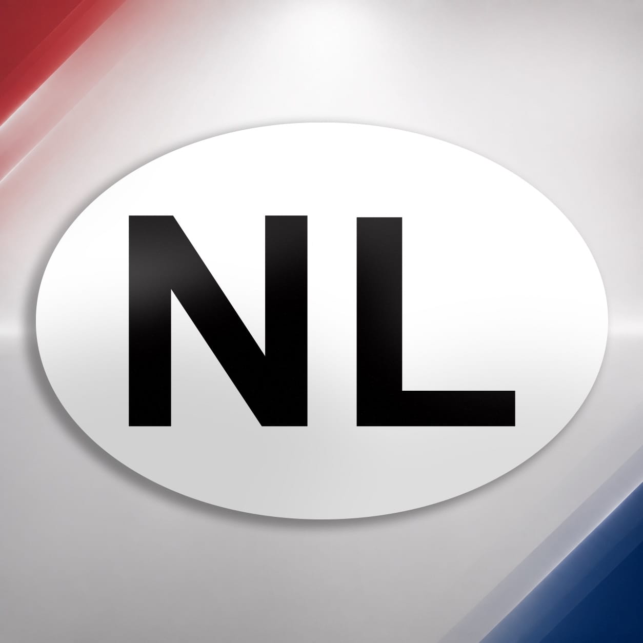 Ovale witte NL sticker met zwarte letters